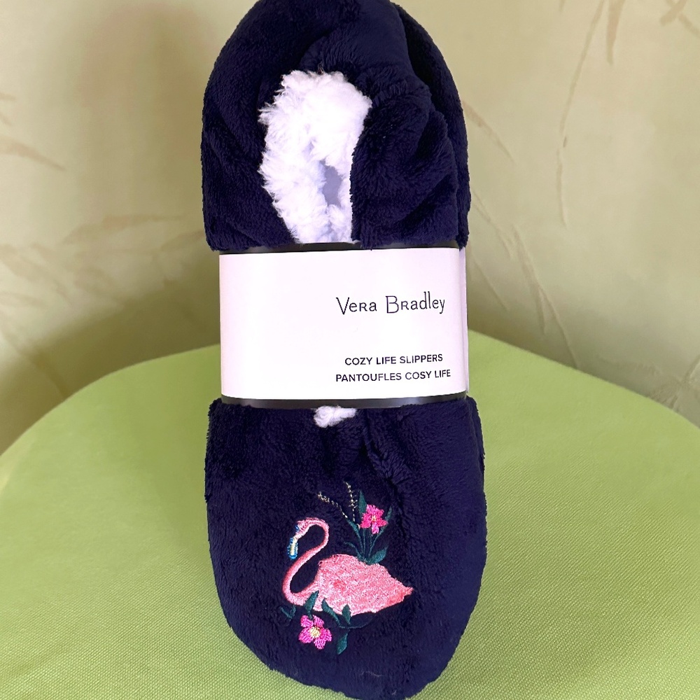 VERA BRADLEY FLAMINGO GARDEN COZY LIFE SLIPPERS:NWT FLAMINGOS  MEDIUM